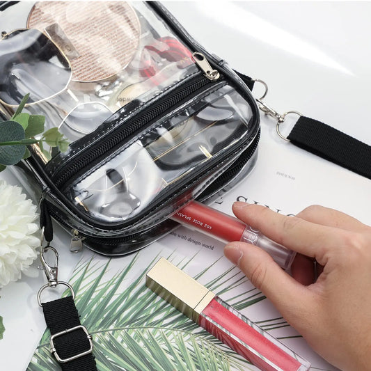 Women Clear Shoulder Bag PVC Concert Transparent Purse Simple Crossbody Bag With Front Pocket Stadium Approved Casual Handbag