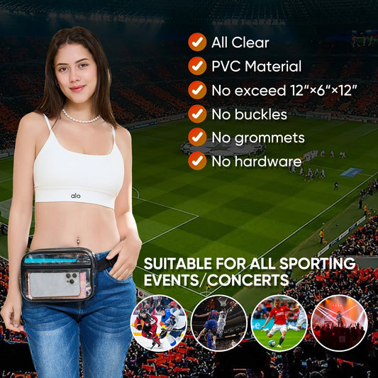 Clear belt bag for stadium events, waterproof clear belt bag for women and men, lightweight belt bag for concerts, sports matche
