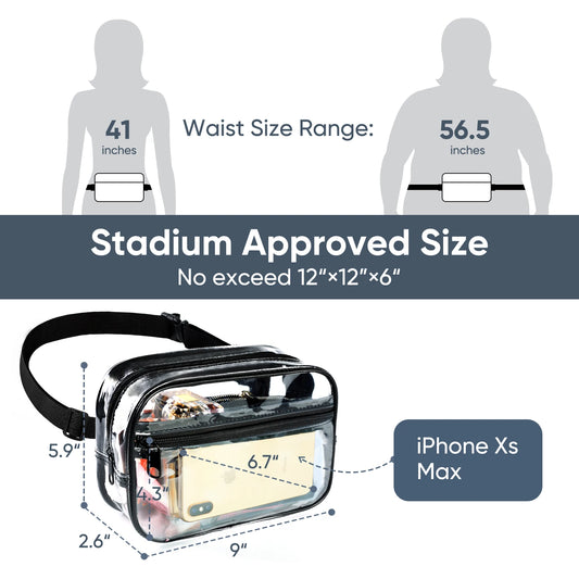 Clear belt bag for stadium events, waterproof clear belt bag for women and men, lightweight belt bag for concerts, sports matche